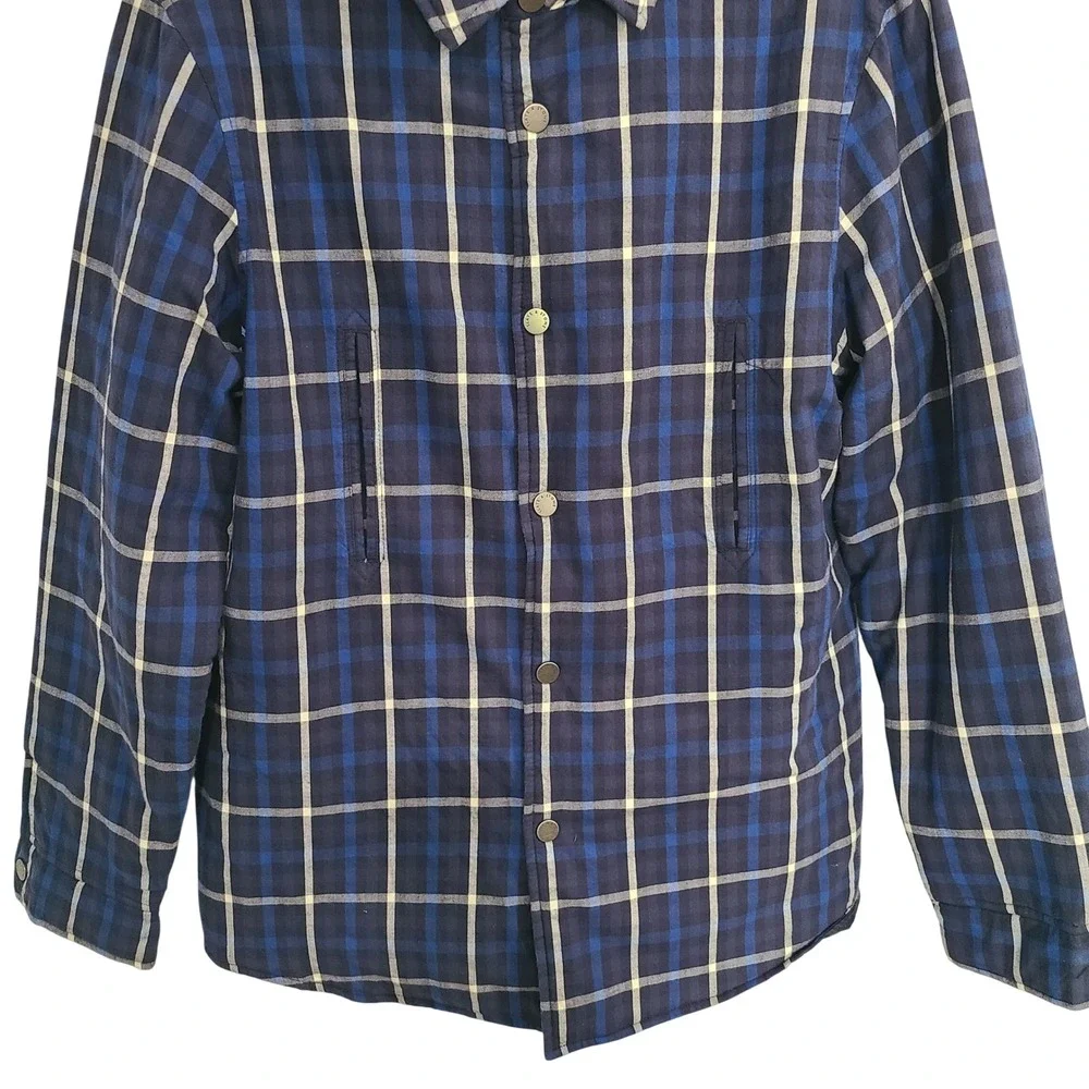 Slate & Stone Mens Plaid Quilted Lined Snap Front Shirt Jacket Blue White Size M